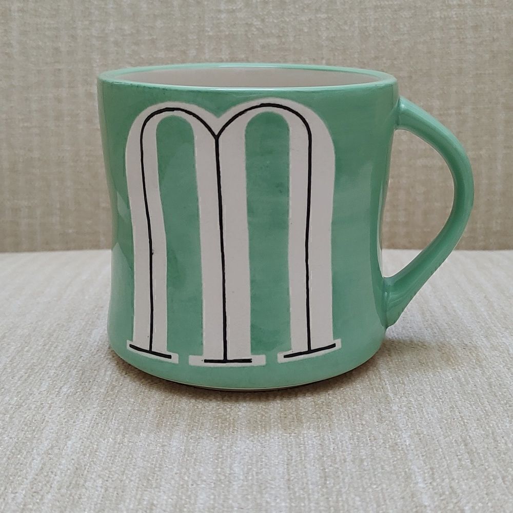 Anthropologie Colorway Mia Hand Painted Monogram Initial "M" Mug Drinking Cup